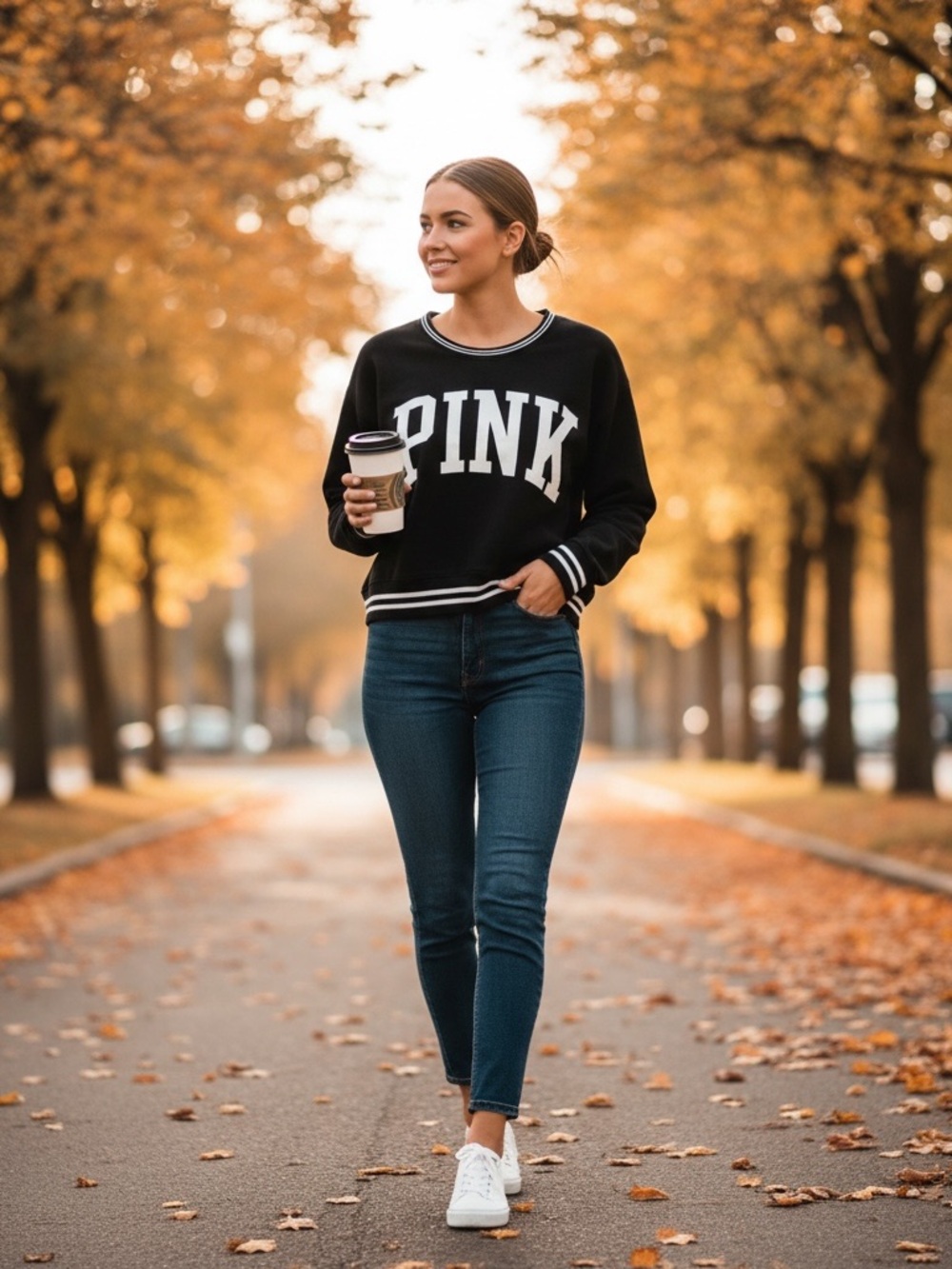 PINK Victoria's Secret Black Crew Sweatshirt with White Lettering